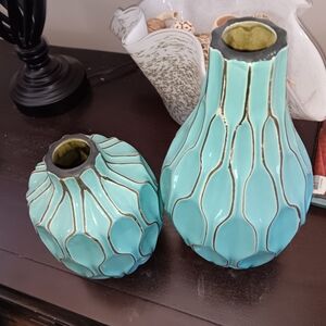 Home Accents Turquoise Ceramic Vase Set - Decorative Accent Pair